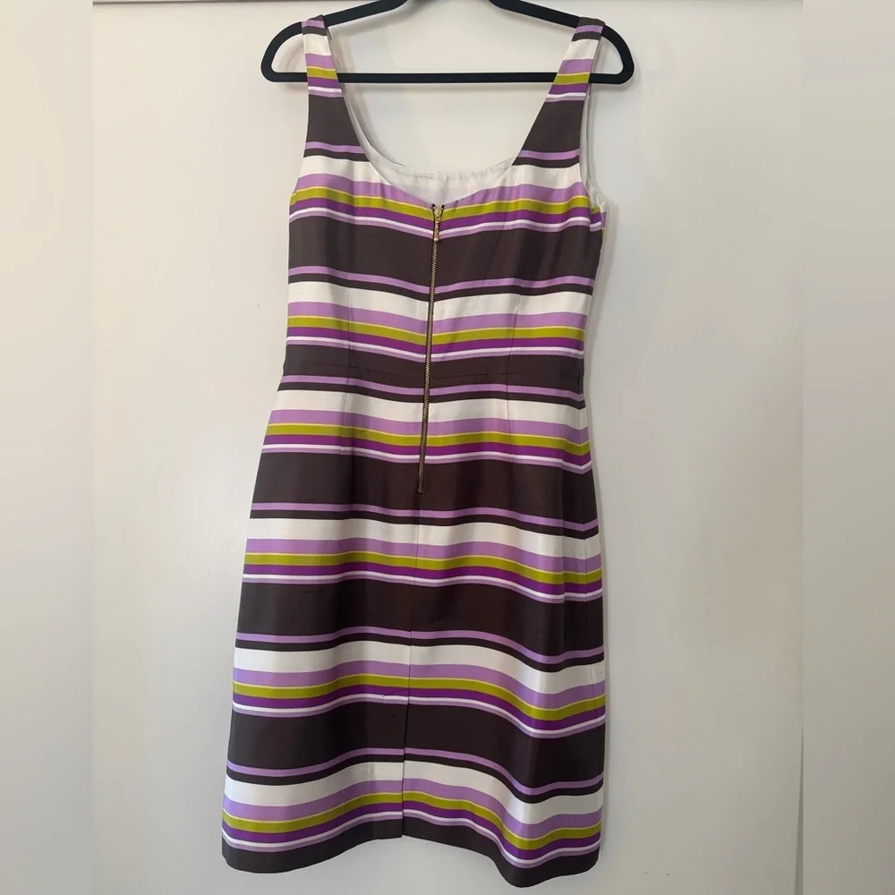 Kate Spade New York Striped Silk Shift Dress Size 10 Purple Brown Chartreuse